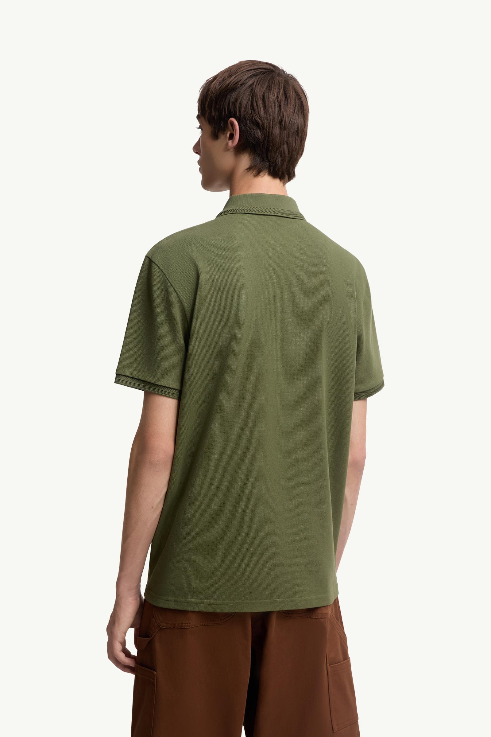 Moncler Logo Patch Cotton Piquet Polo Shirt Khaki Khaki