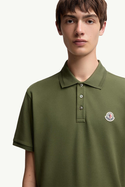 Moncler Logo Patch Cotton Piquet Polo Shirt Khaki Khaki