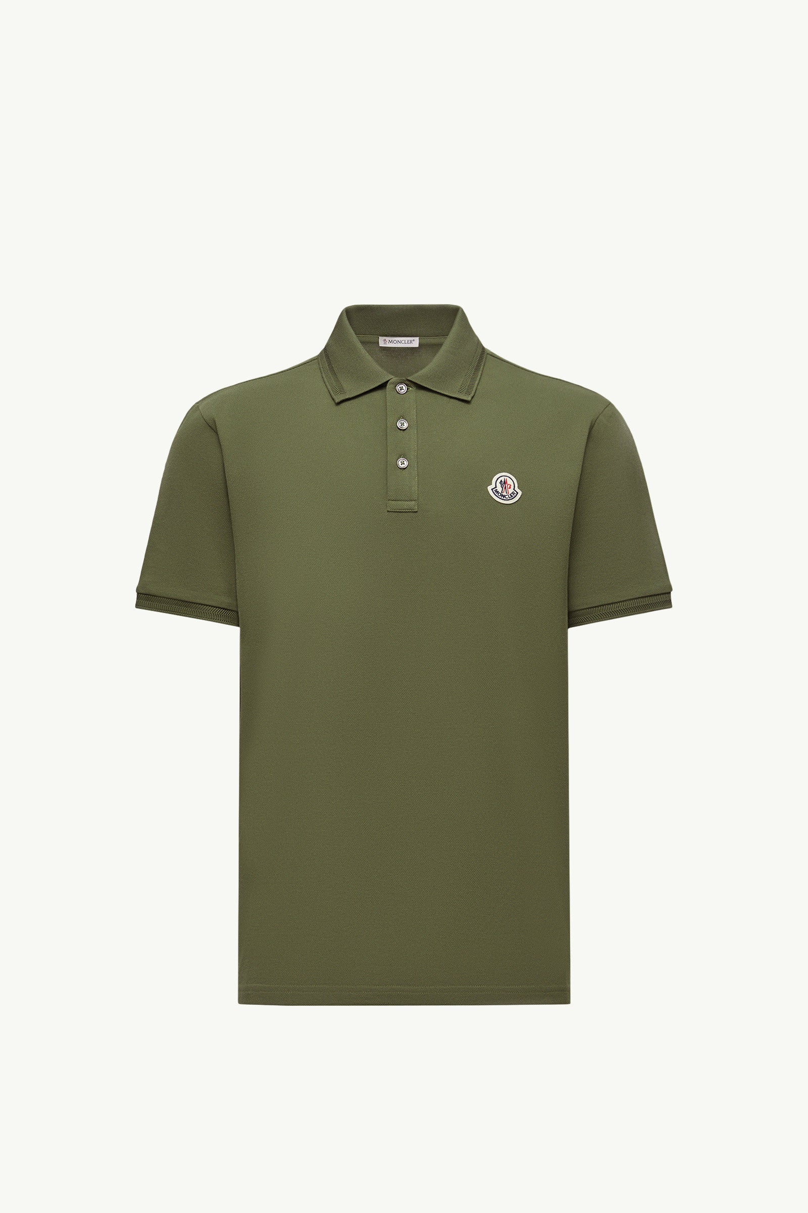 Moncler Logo Patch Cotton Piquet Polo Shirt Khaki Khaki