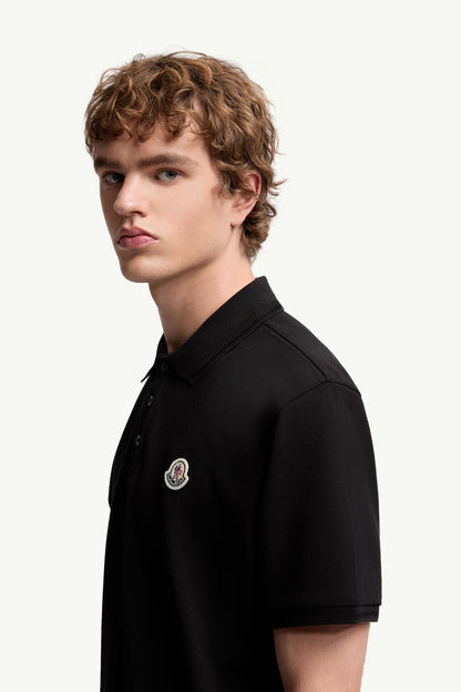 Moncler Logo Patch Cotton Piquet Polo Shirt Black Black