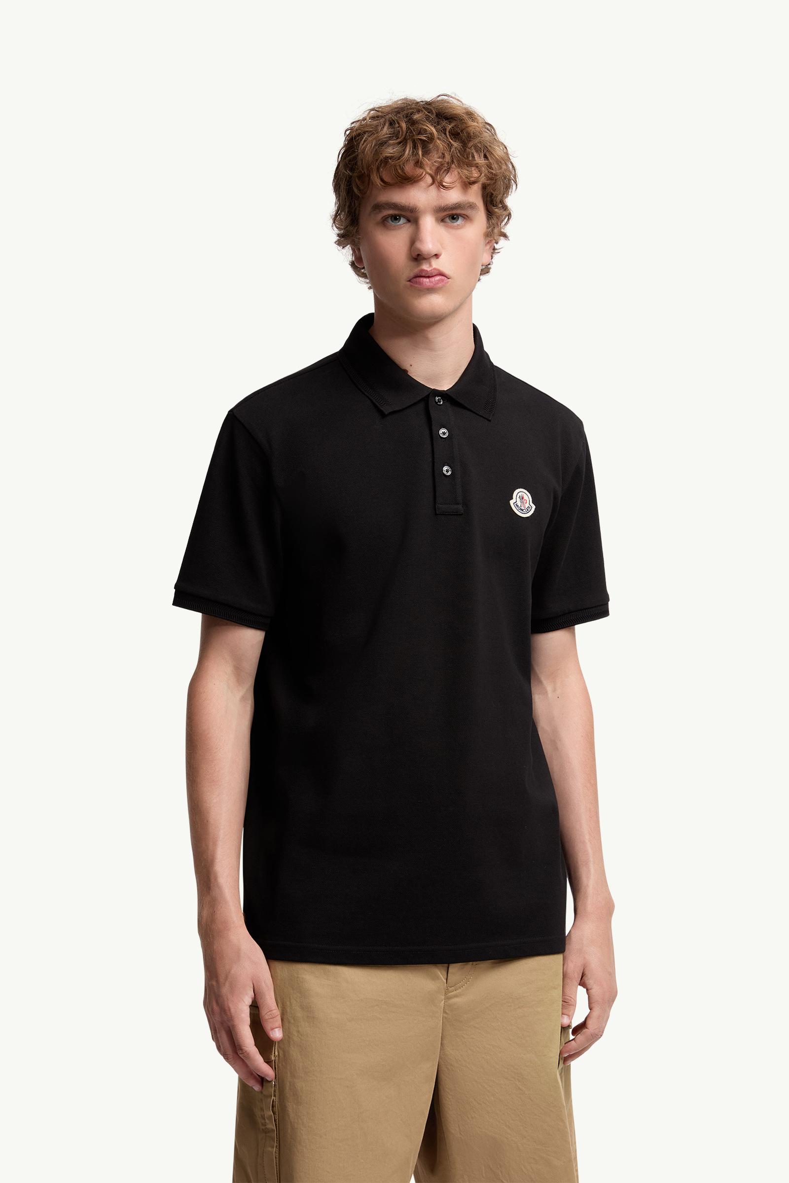 Moncler Logo Patch Cotton Piquet Polo Shirt Black Black
