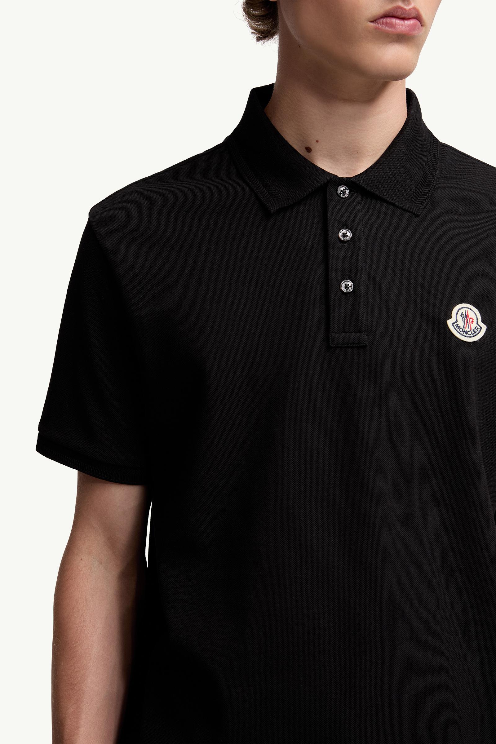 Moncler Logo Patch Cotton Piquet Polo Shirt Black Black