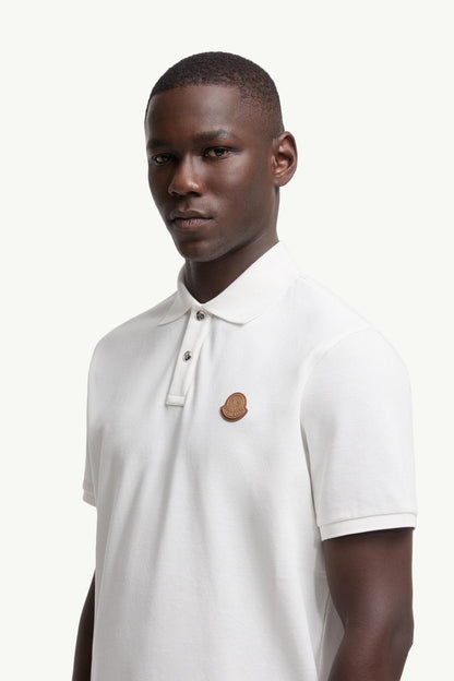 Moncler Logo Patch Cotton Piquet Polo Shirt White White