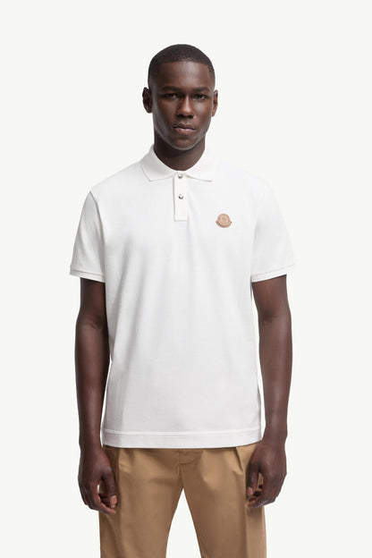 Moncler Logo Patch Cotton Piquet Polo Shirt White White