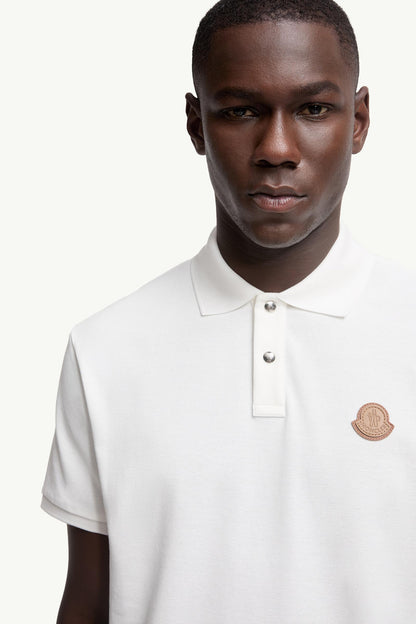 Moncler Logo Patch Cotton Piquet Polo Shirt White White