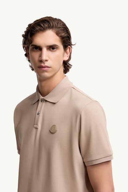 Moncler Logo Patch Cotton Piquet Polo Shirt Light Beige Light Beige