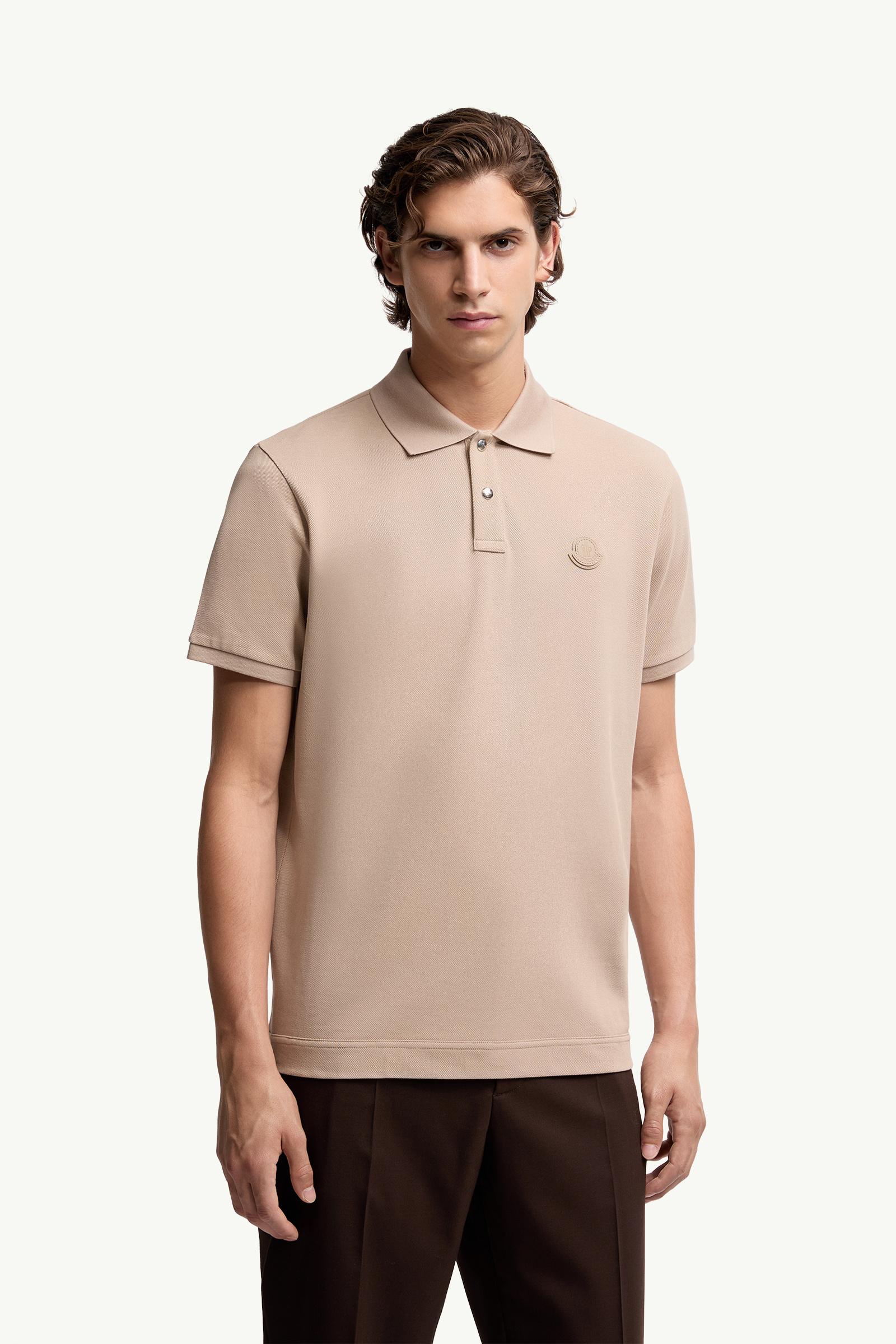 Moncler Logo Patch Cotton Piquet Polo Shirt Light Beige Light Beige