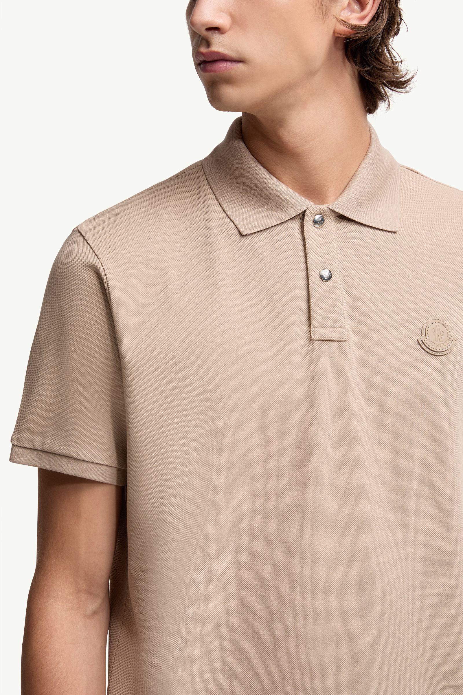 Moncler Logo Patch Cotton Piquet Polo Shirt Light Beige Light Beige