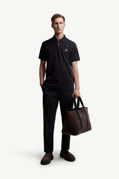 Moncler Logo Patch Cotton Piquet Polo Shirt Navy Blue Navy Blue