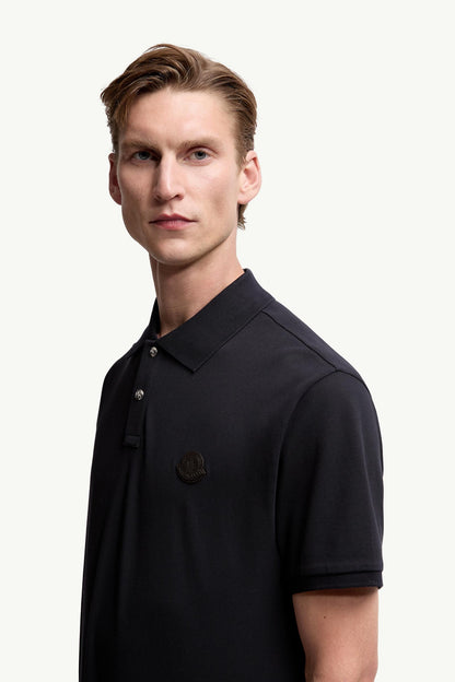 Moncler Logo Patch Cotton Piquet Polo Shirt Navy Blue Navy Blue