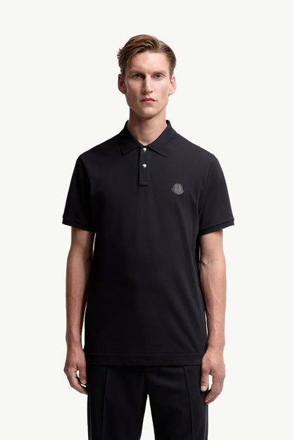 Moncler Logo Patch Cotton Piquet Polo Shirt Navy Blue Navy Blue