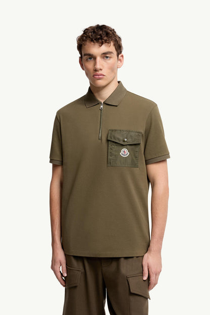 Moncler Cotton Piquet Polo Shirt With Pocket Olive Green Olive Green