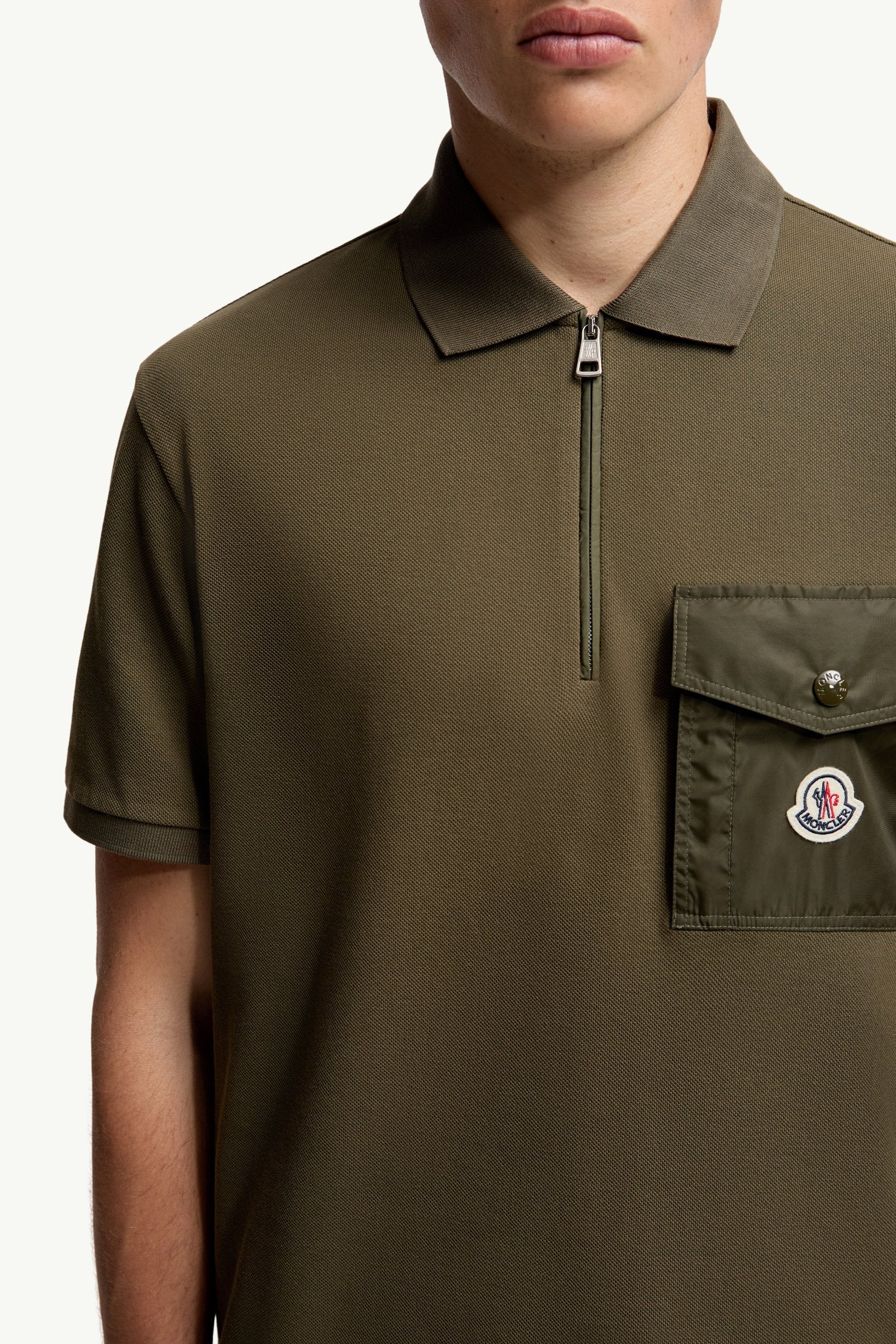 Moncler Cotton Piquet Polo Shirt With Pocket Olive Green Olive Green