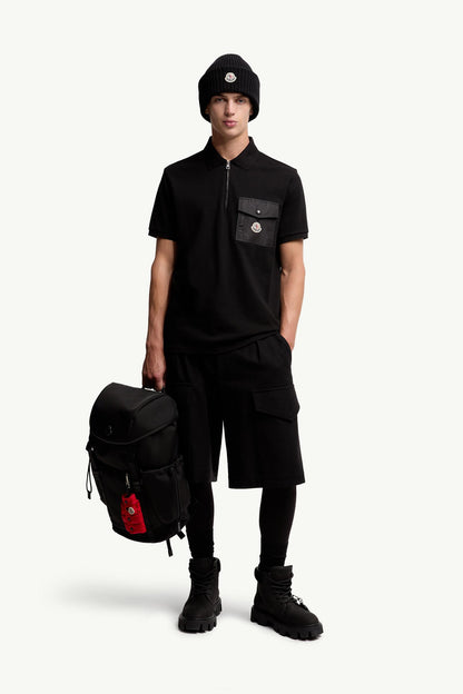 Moncler Cotton Piquet Polo Shirt With Pocket Black Black
