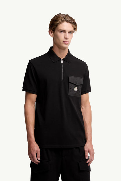 Moncler Cotton Piquet Polo Shirt With Pocket Black Black