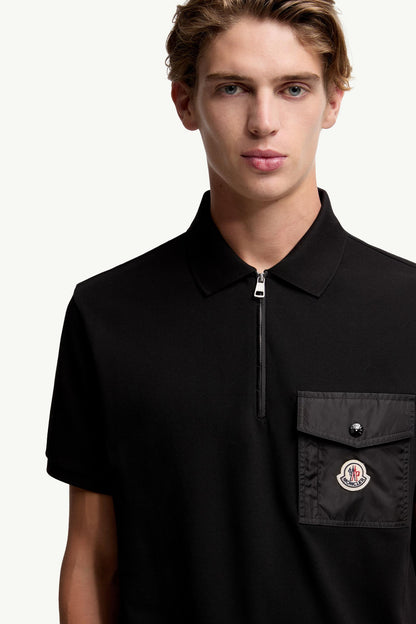 Moncler Cotton Piquet Polo Shirt With Pocket Black Black