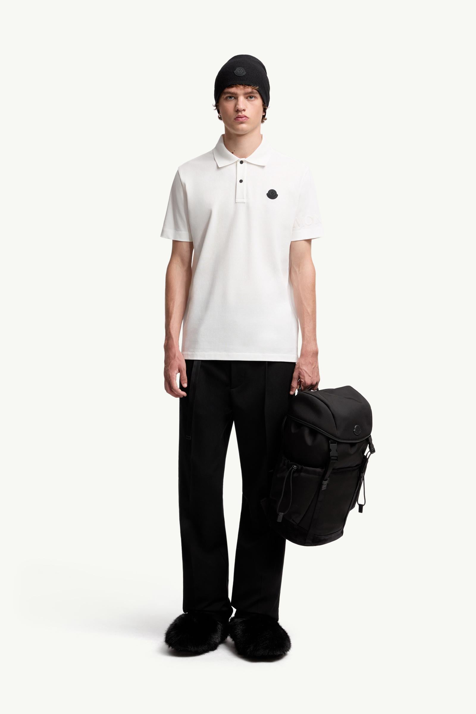 Moncler Logo Cotton Piquet Polo Shirt White White