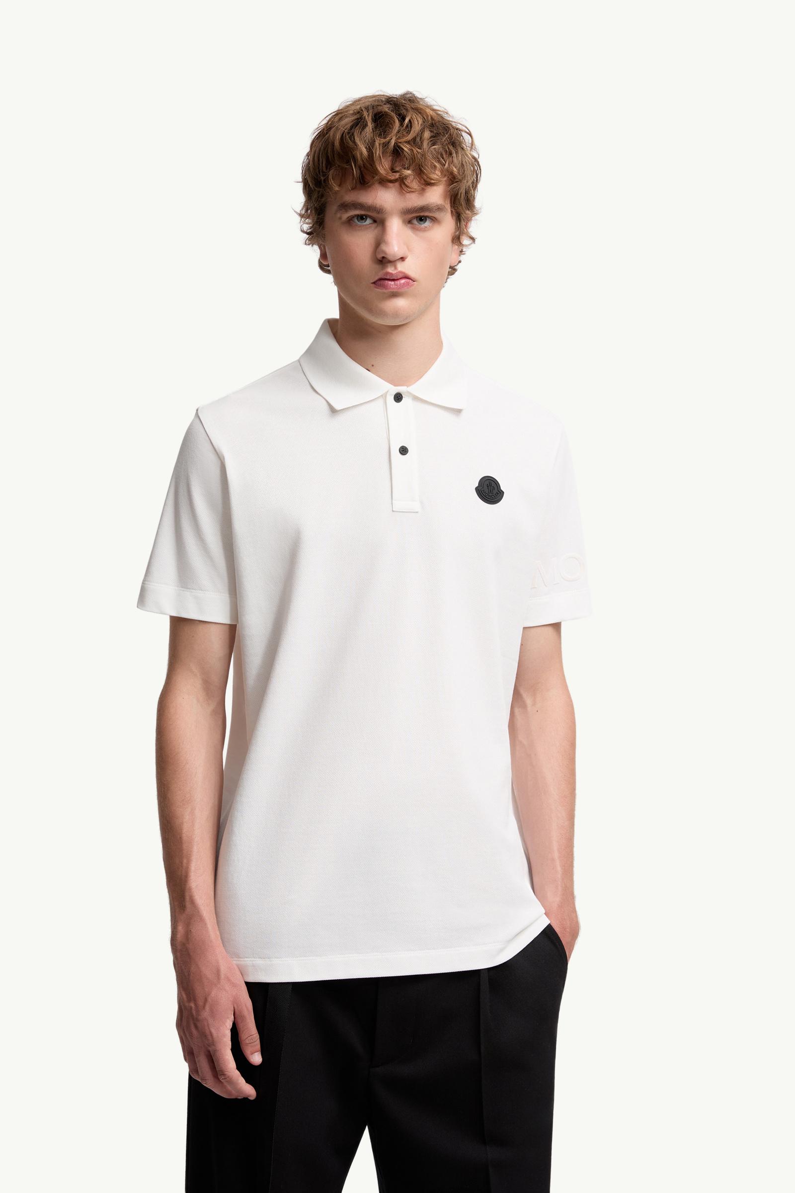 Moncler Logo Cotton Piquet Polo Shirt White White