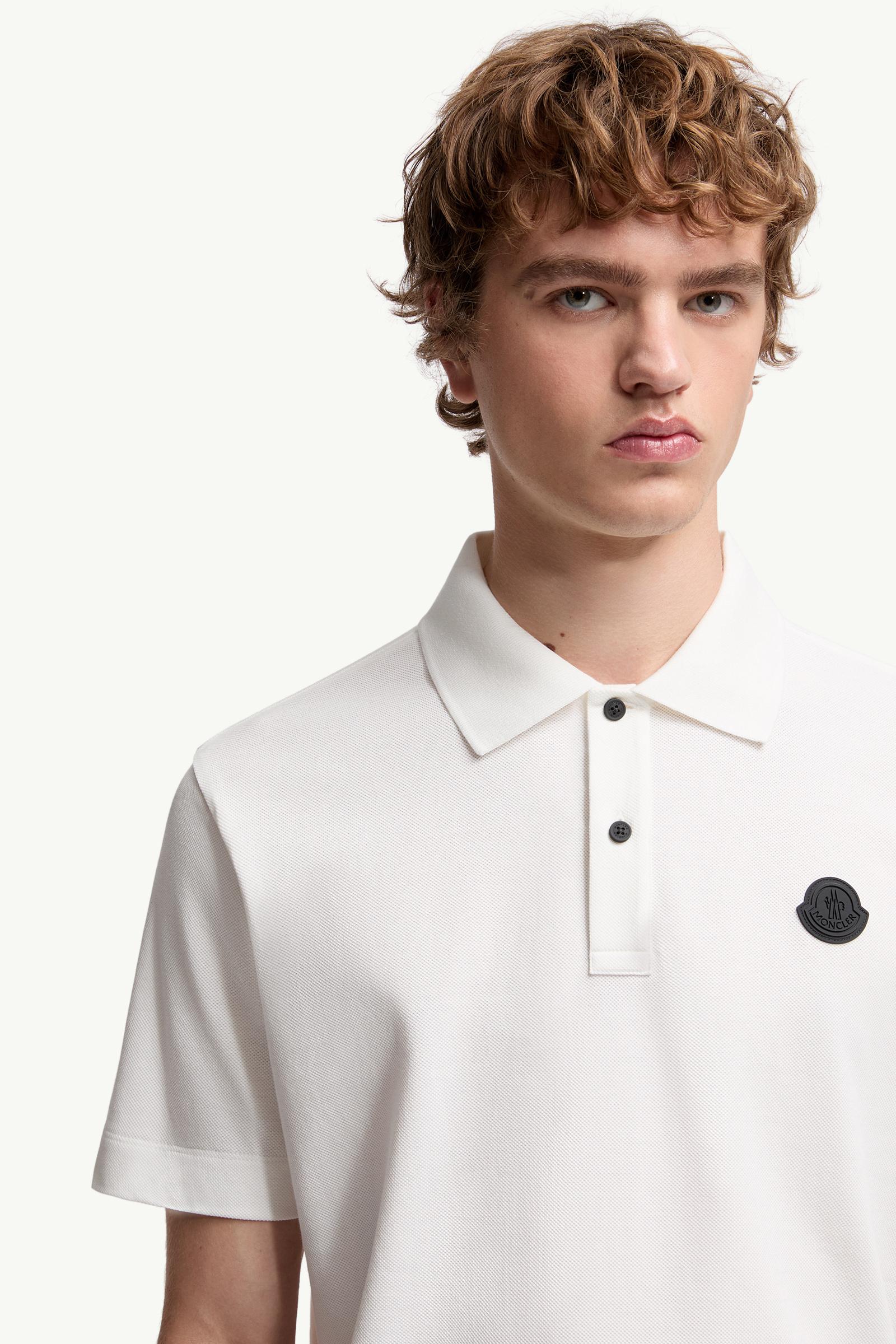 Moncler Logo Cotton Piquet Polo Shirt White White