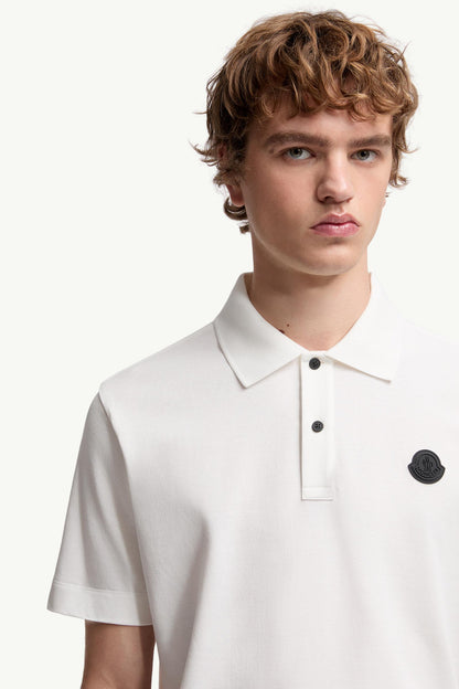 Moncler Logo Cotton Piquet Polo Shirt White White