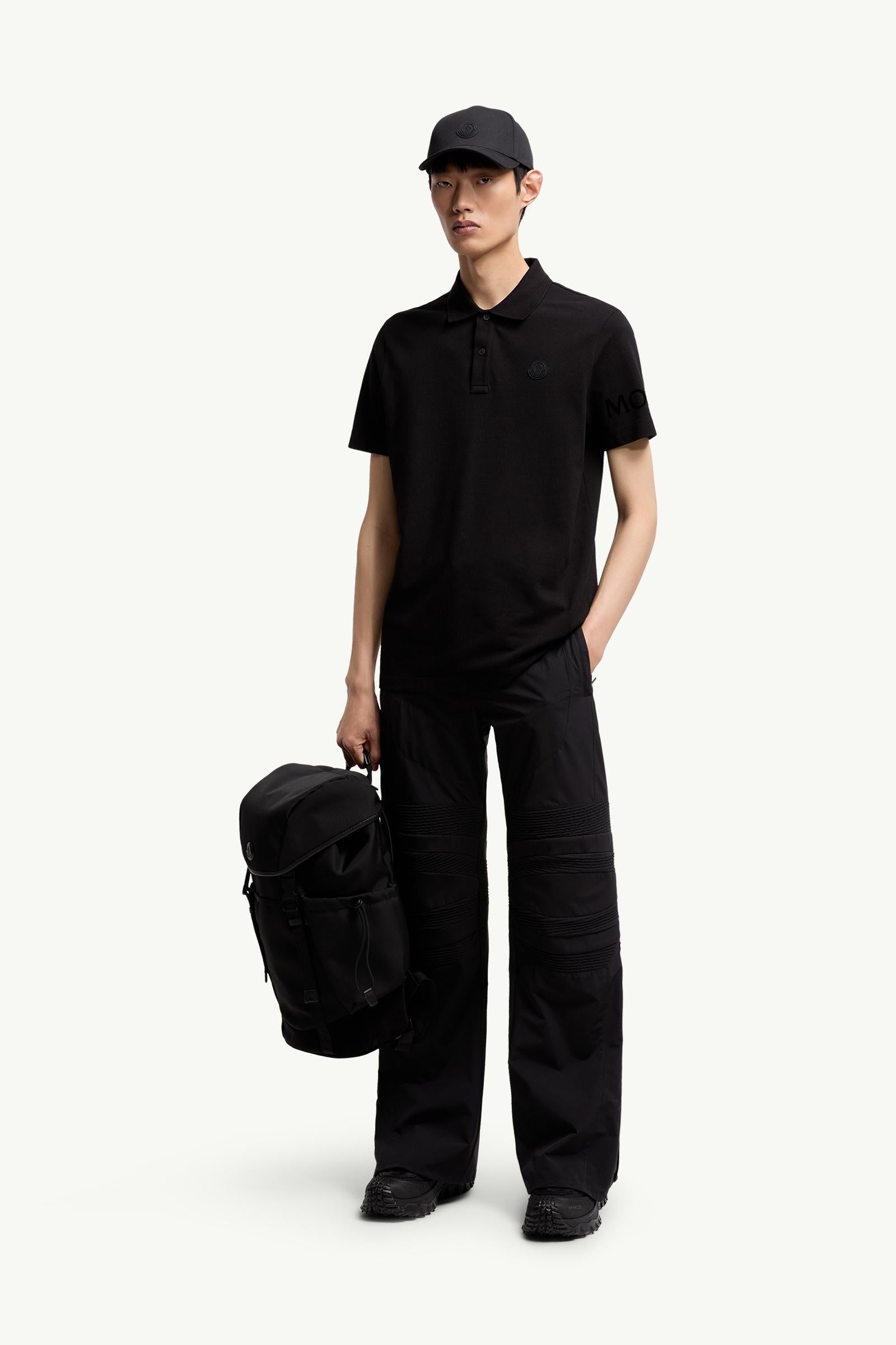 Moncler Logo Cotton Piquet Polo Shirt Black Black
