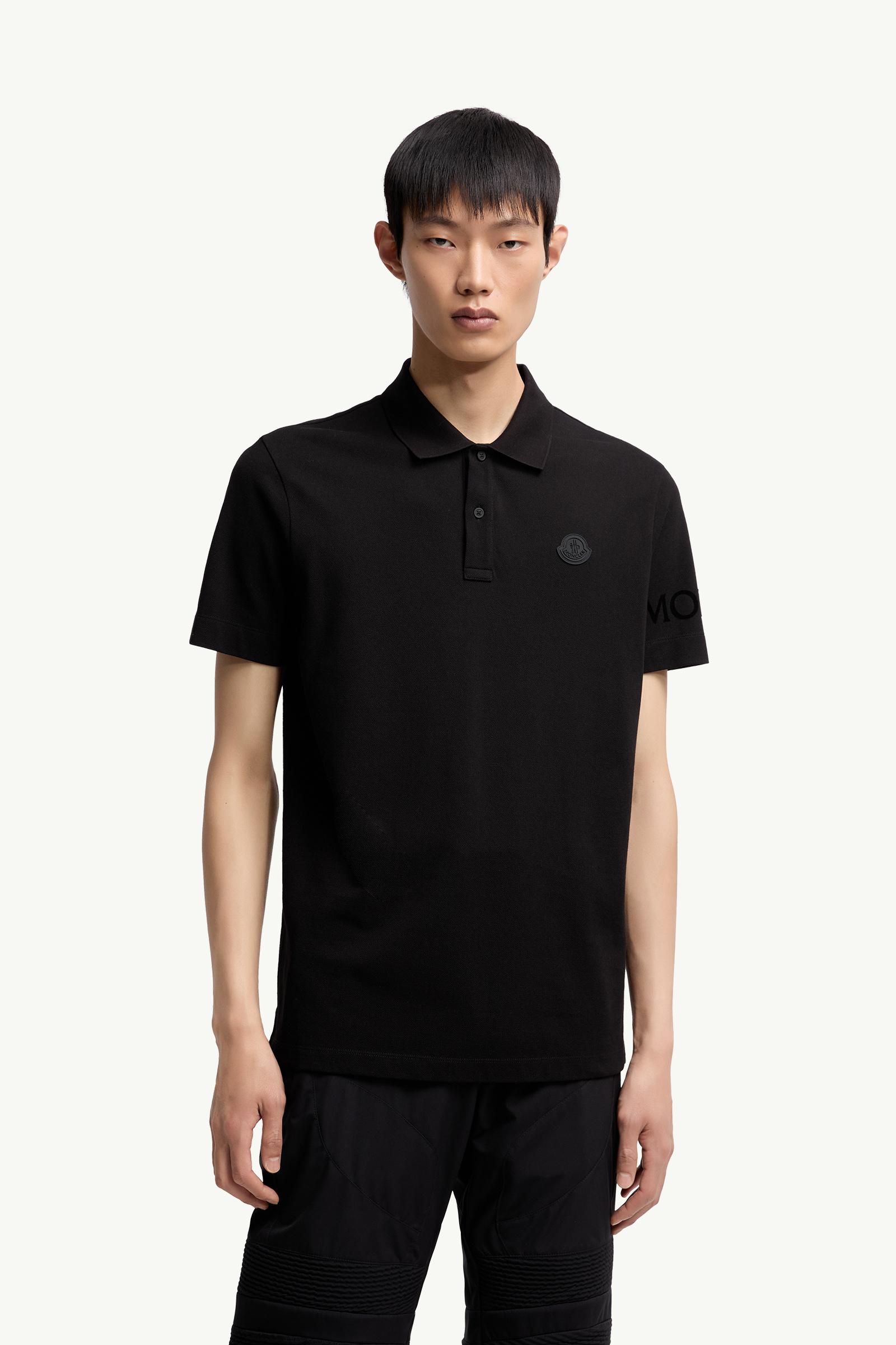 Moncler Logo Cotton Piquet Polo Shirt Black Black