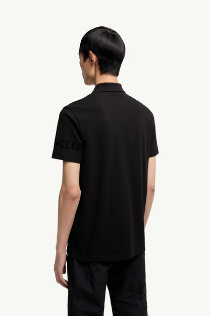 Moncler Logo Cotton Piquet Polo Shirt Black Black