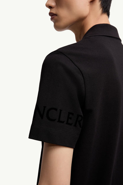Moncler Logo Cotton Piquet Polo Shirt Black Black