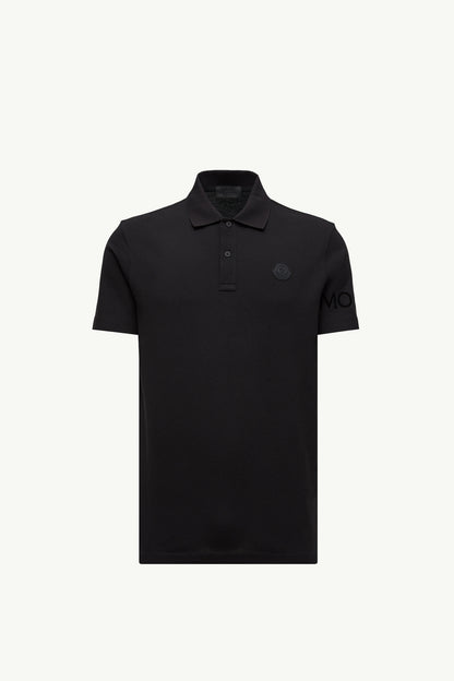 Moncler Logo Cotton Piquet Polo Shirt Black Black