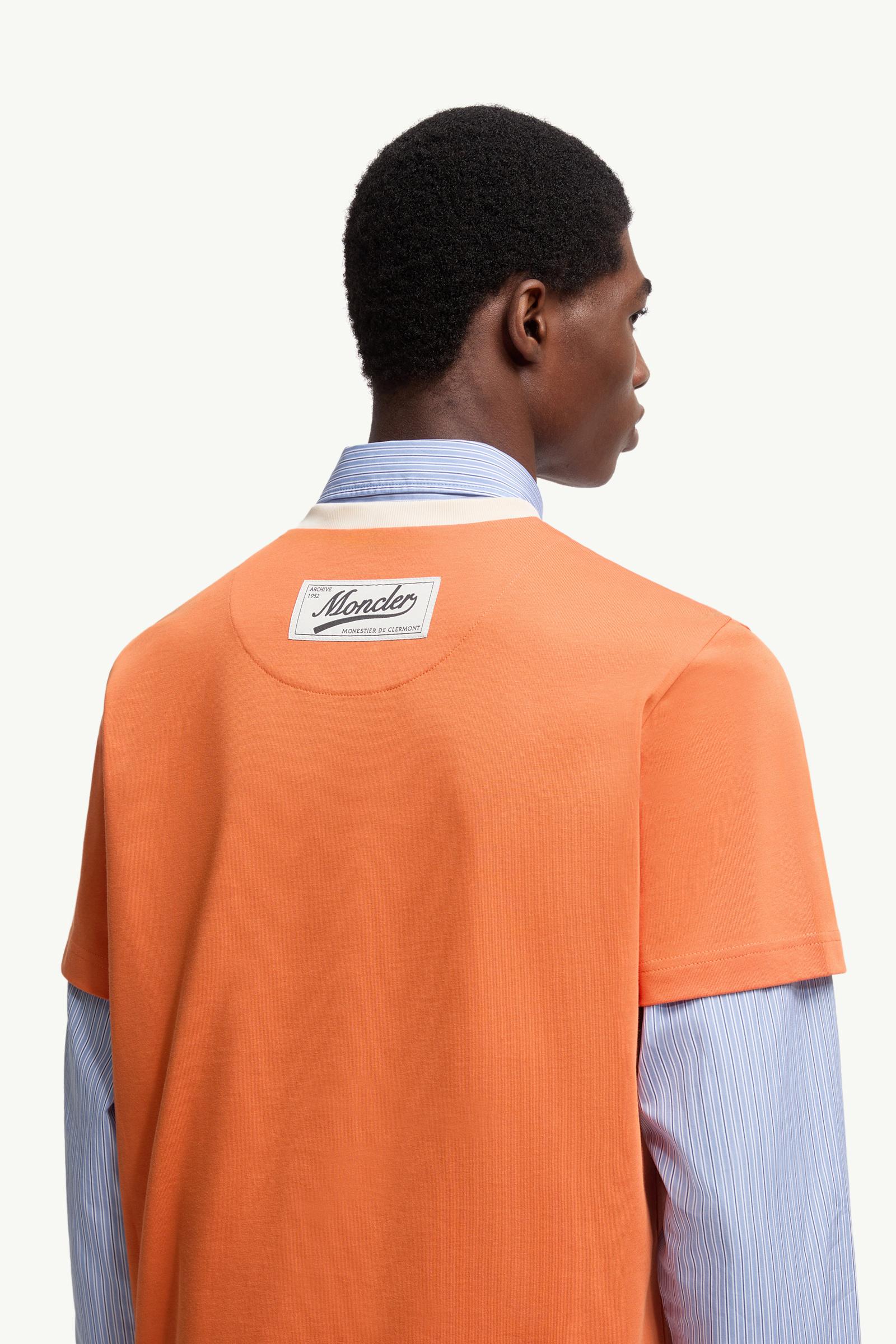 Moncler Embroidered Logo Cotton Piquet V-Neck T-Shirt Orange Orange