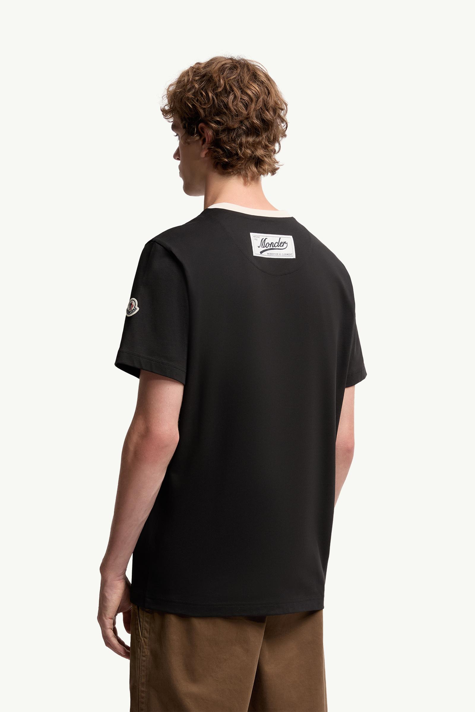 Moncler Embroidered Logo Cotton Piquet V-Neck T-Shirt Black Black