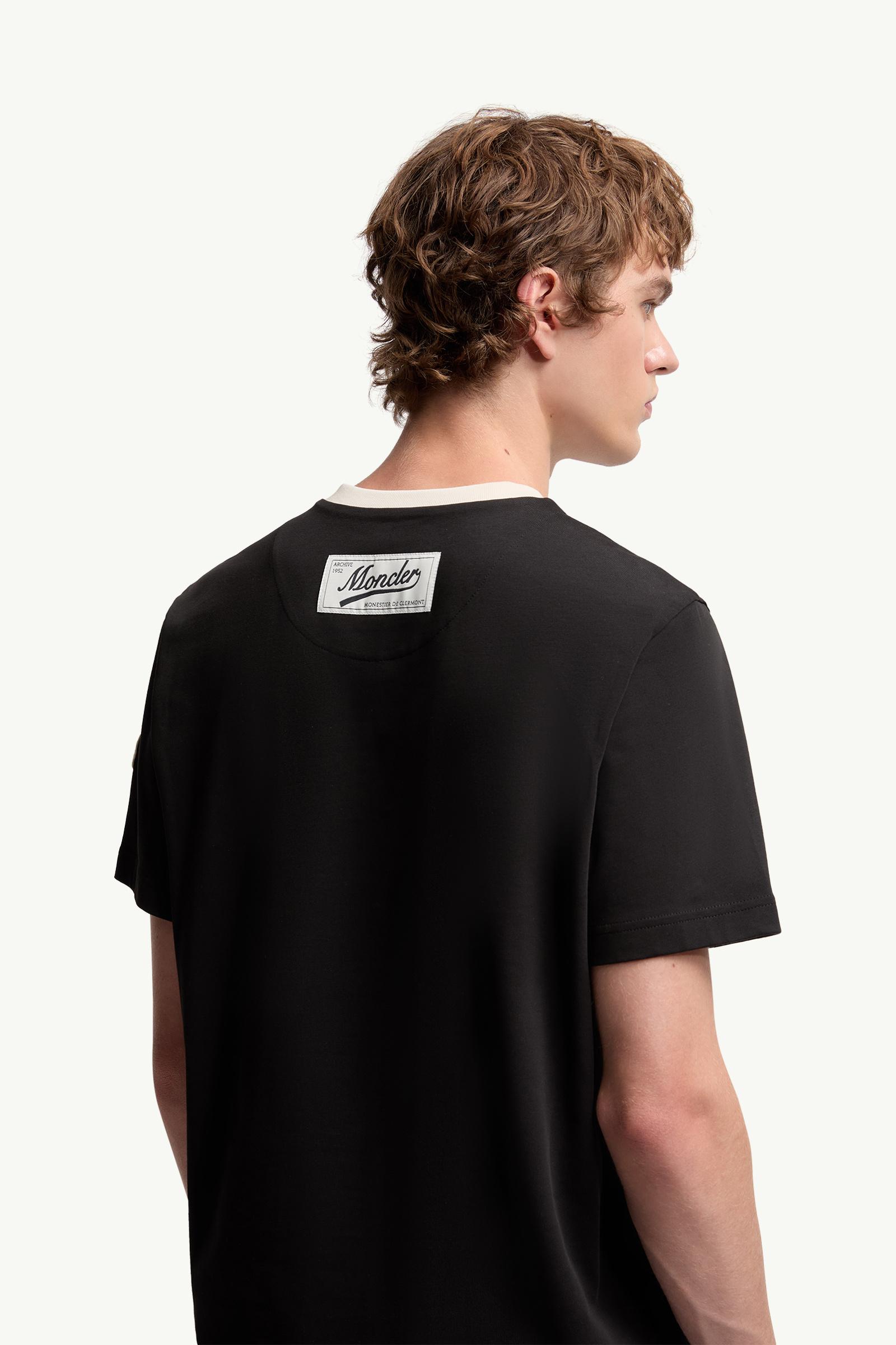 Moncler Embroidered Logo Cotton Piquet V-Neck T-Shirt Black Black