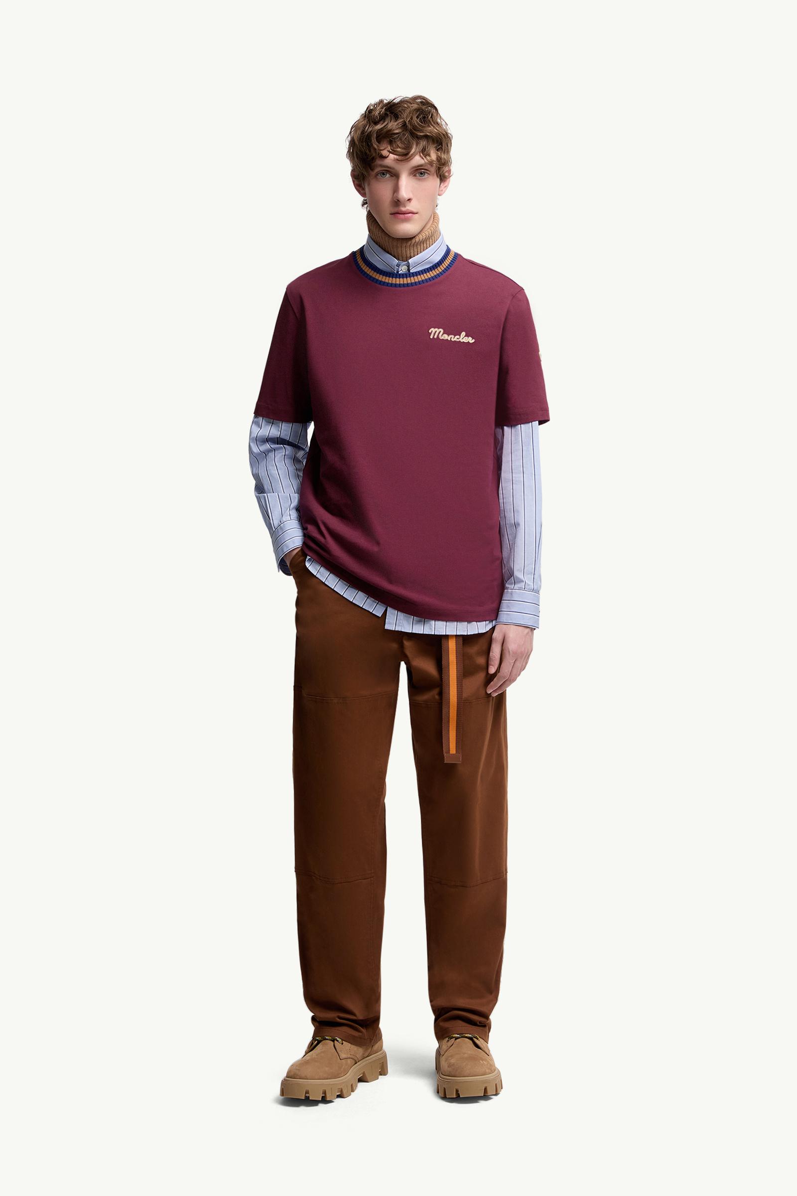 Moncler Embroidered Logo Cotton T-Shirt Burgundy Burgundy