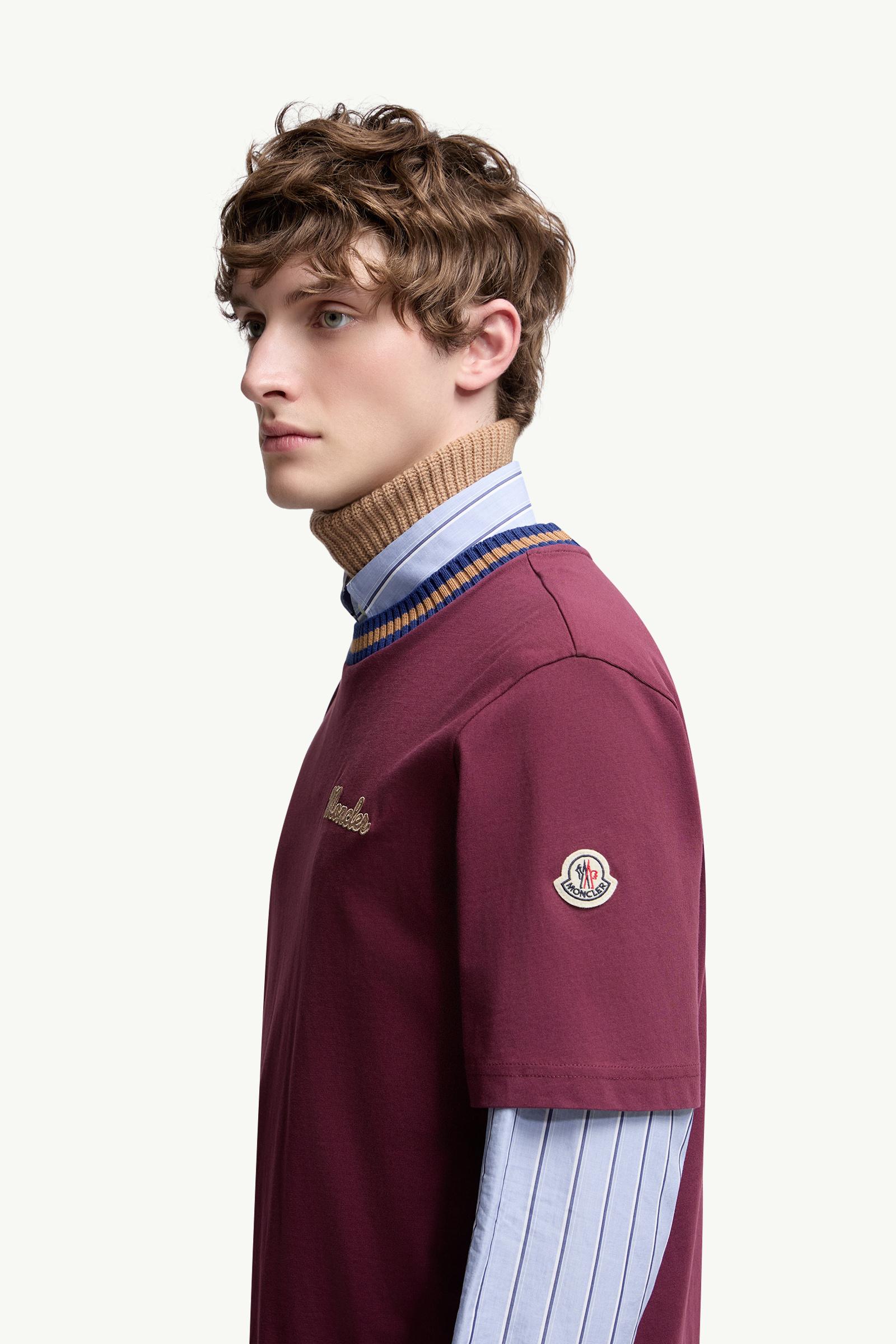 Moncler Embroidered Logo Cotton T-Shirt Burgundy Burgundy