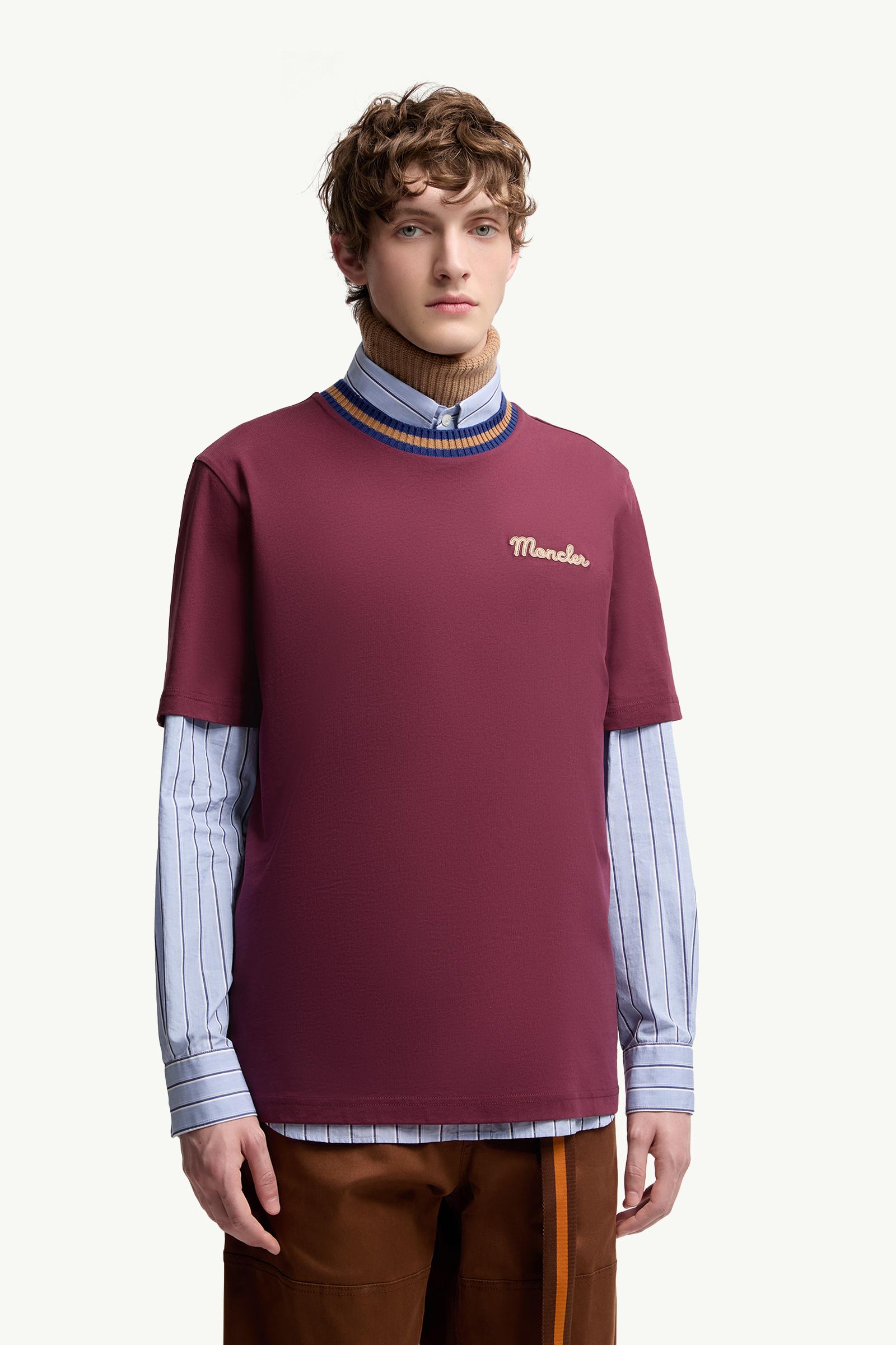 Moncler Embroidered Logo Cotton T-Shirt Burgundy Burgundy
