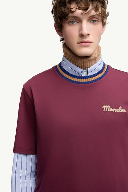 Moncler Embroidered Logo Cotton T-Shirt Burgundy Burgundy