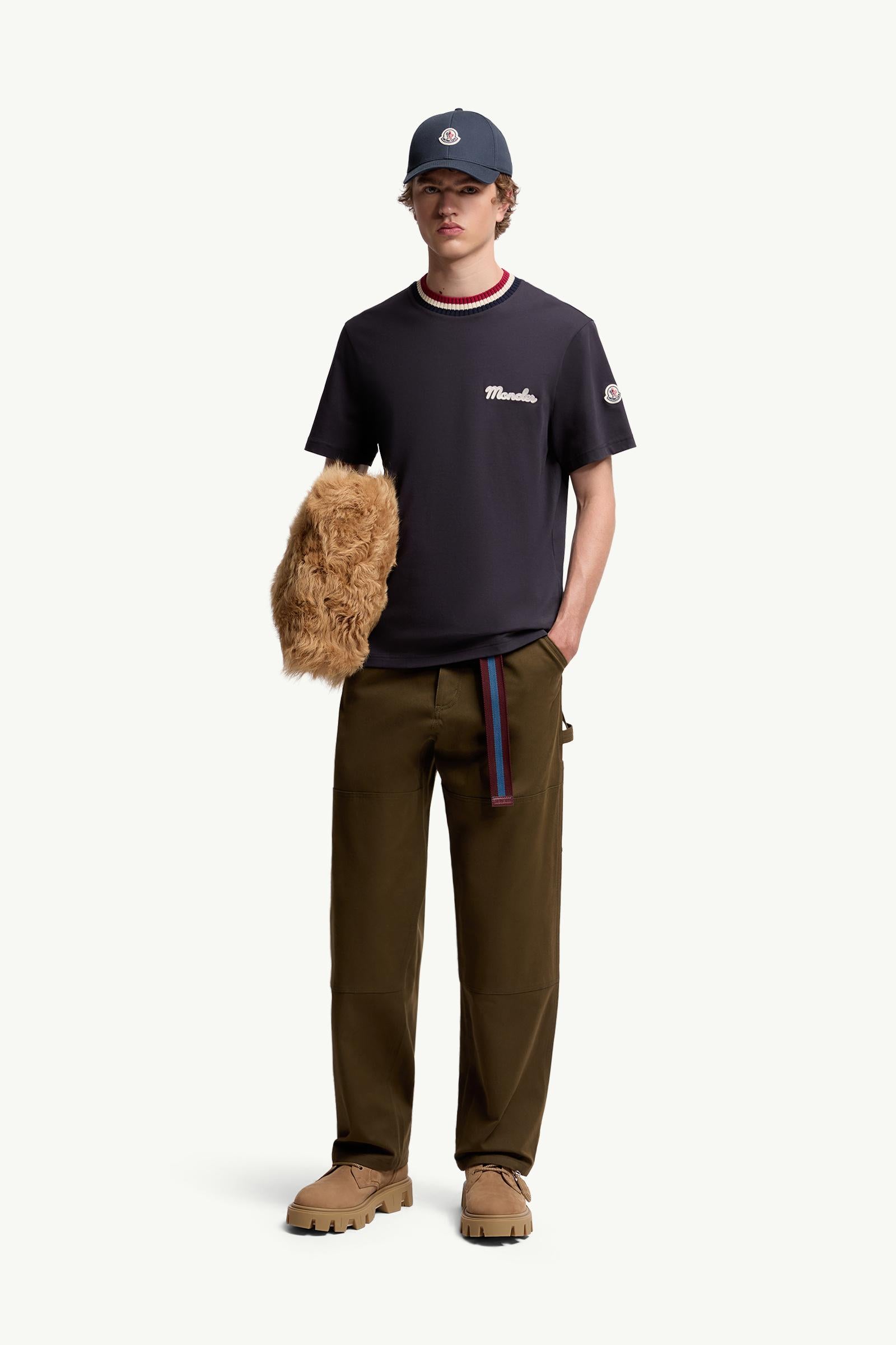 Moncler Embroidered Logo Cotton T-Shirt Navy Blue Navy Blue