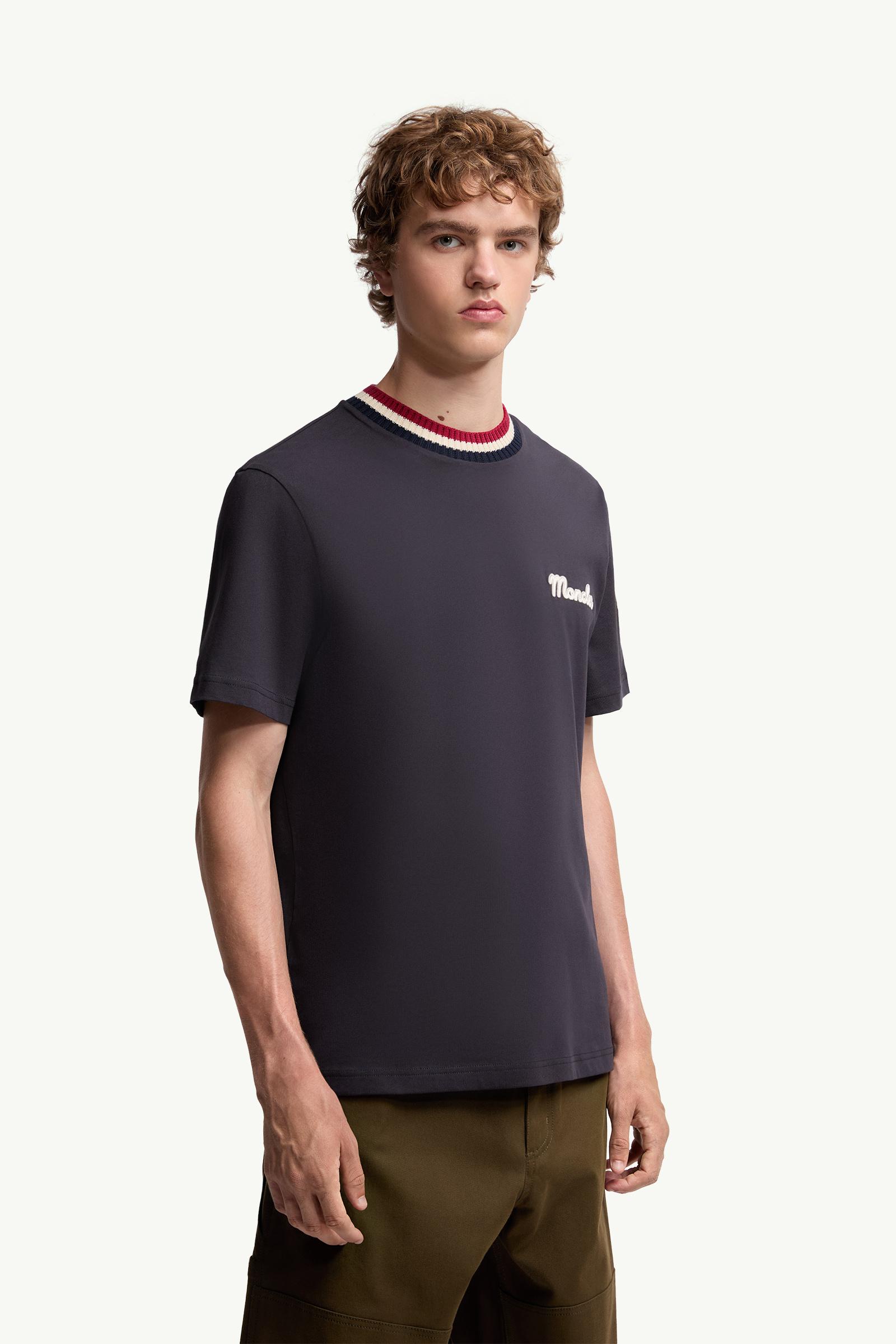 Moncler Embroidered Logo Cotton T-Shirt Navy Blue Navy Blue