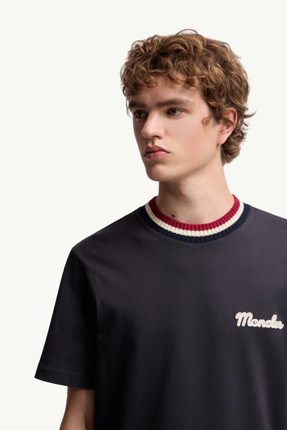 Moncler Embroidered Logo Cotton T-Shirt Navy Blue Navy Blue