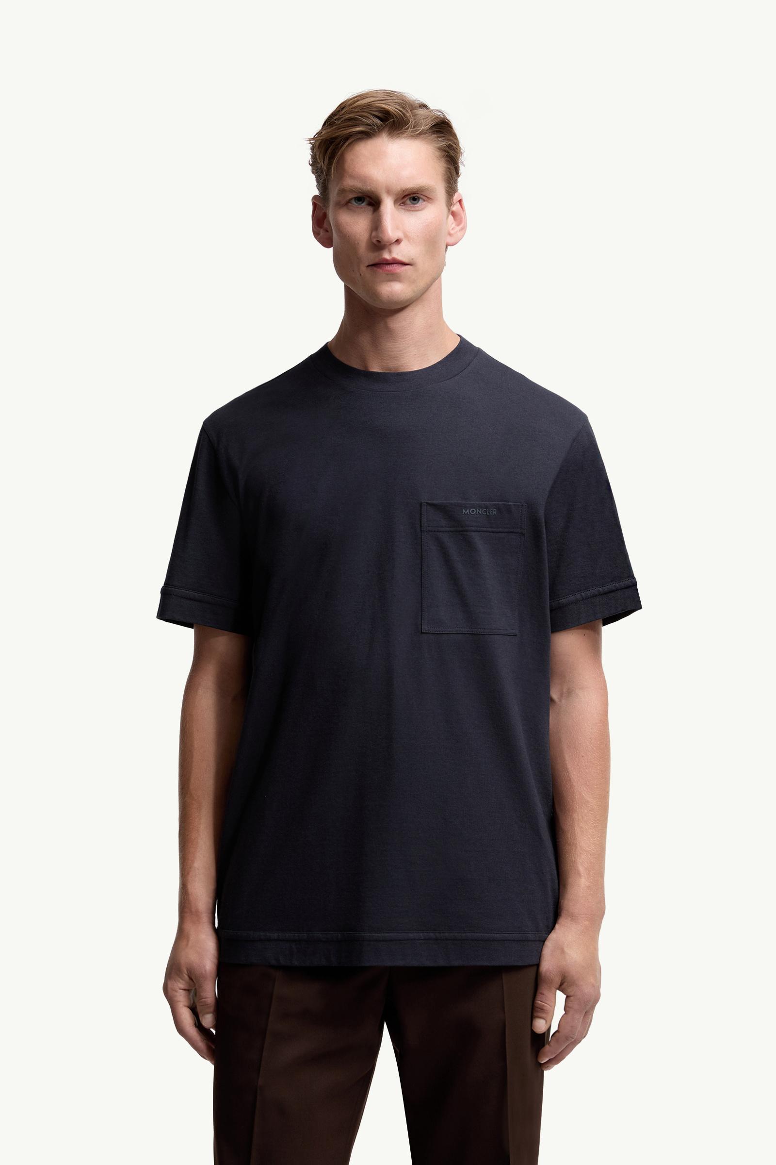 Moncler Logo Cotton & Silk T-Shirt With Pocket Navy Blue Navy Blue