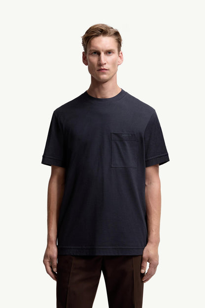 Moncler Logo Cotton & Silk T-Shirt With Pocket Navy Blue Navy Blue