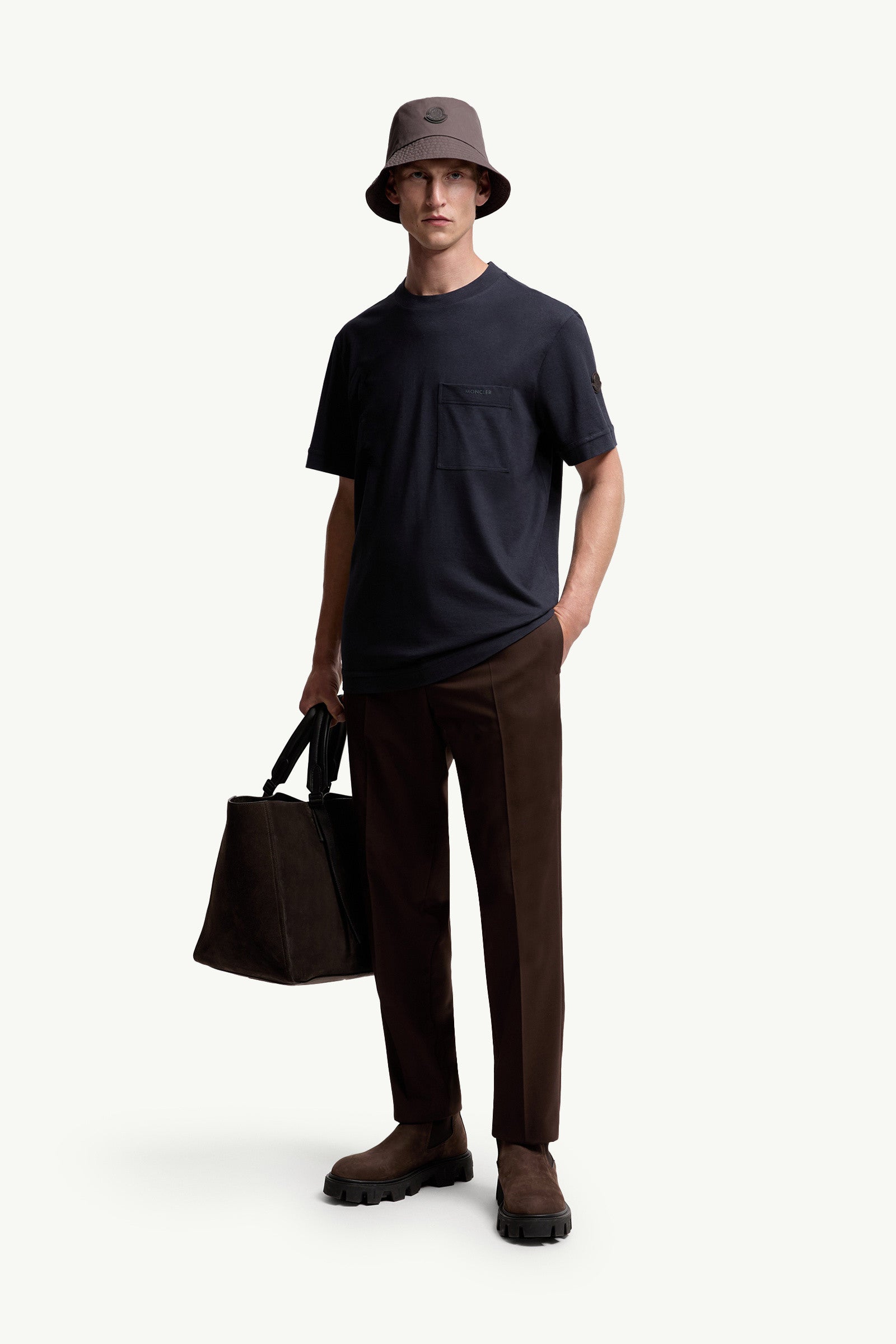 Moncler Logo Cotton & Silk T-Shirt With Pocket Navy Blue Navy Blue