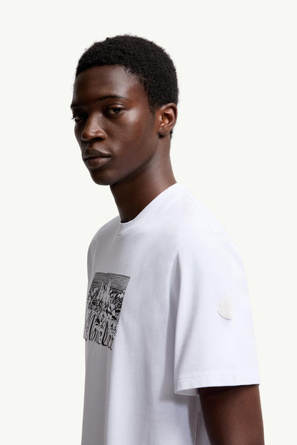 Moncler Mountain Logo Cotton T-Shirt White White