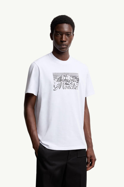 Moncler Mountain Logo Cotton T-Shirt White White