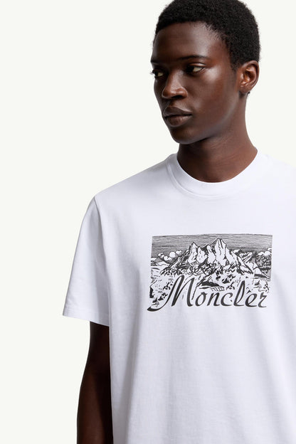 Moncler Mountain Logo Cotton T-Shirt White White
