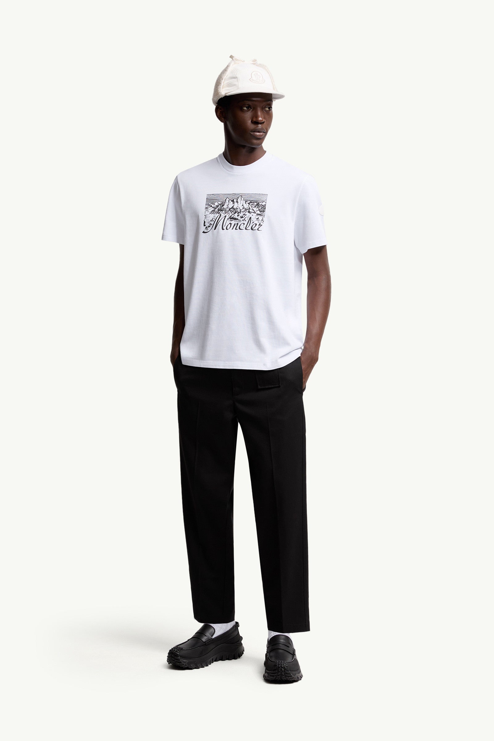 Moncler Mountain Logo Cotton T-Shirt White White