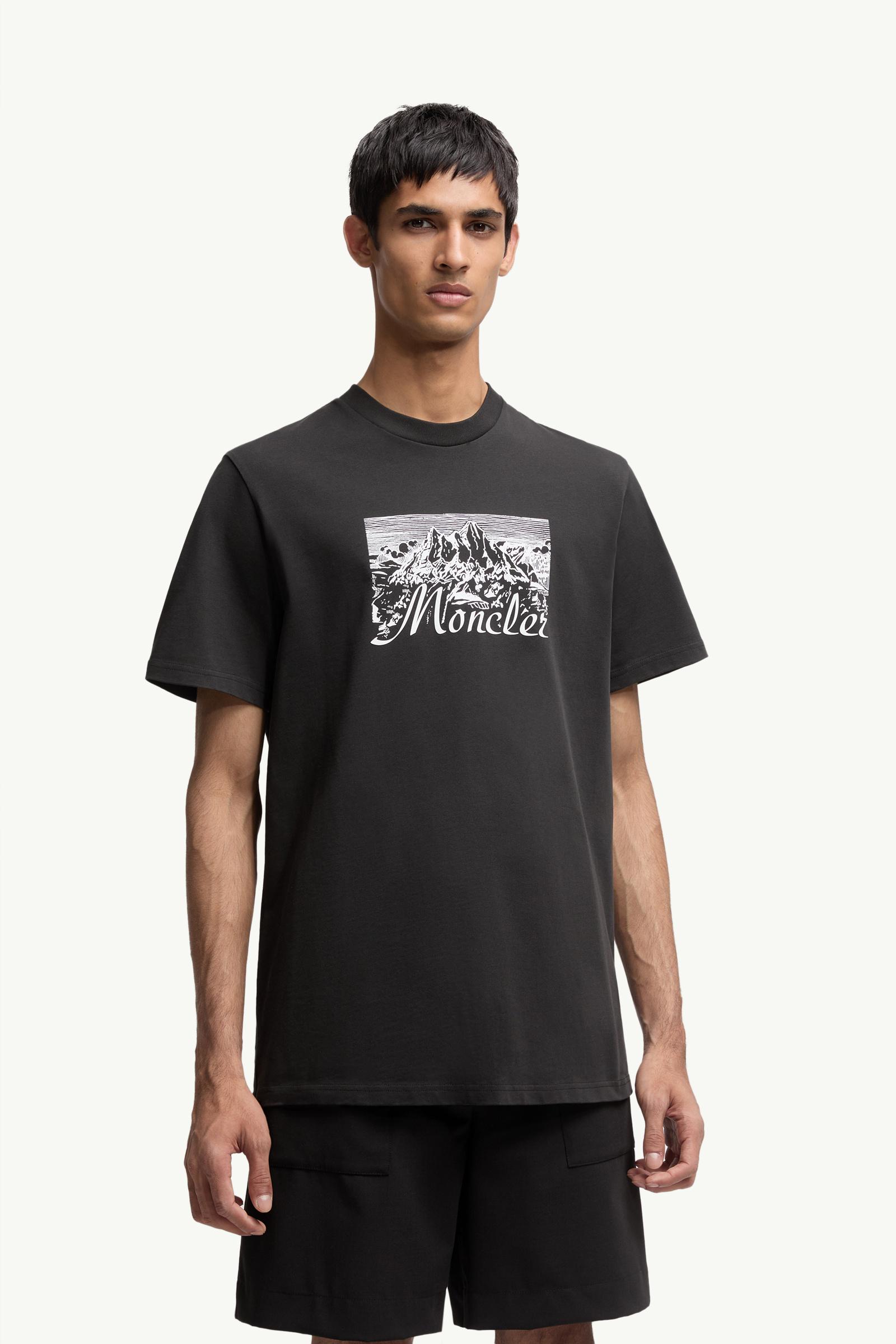 Moncler Mountain Logo Cotton T-Shirt Black Black