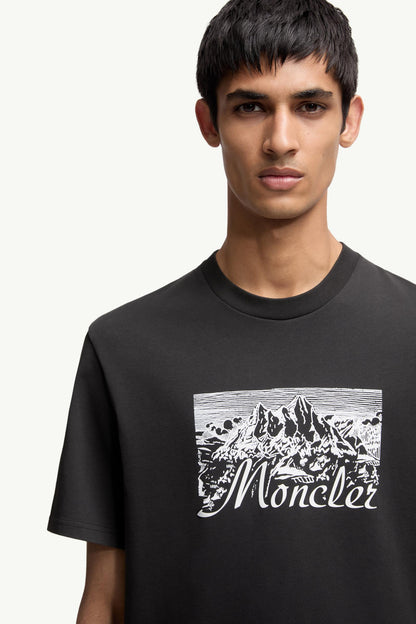 Moncler Mountain Logo Cotton T-Shirt Black Black