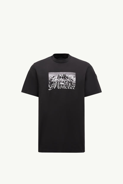 Moncler Mountain Logo Cotton T-Shirt Black Black