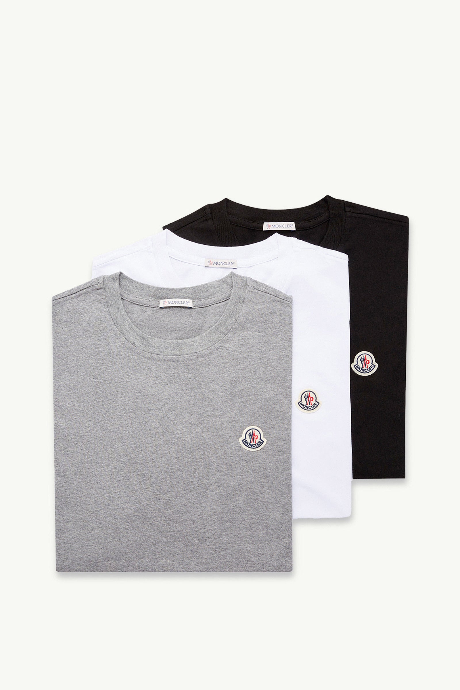 Moncler Logo Patch Cotton T-Shirt (Pack Of Three) White & Black & Grey White & Black & Grey